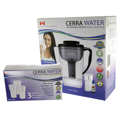 erra Water Pitcher, cleans, charges and alkalizes your tap water